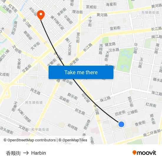 Xiangshun Street to Harbin map