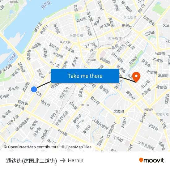 Tongda Street (Jianguo North 2nd Street) to Harbin map