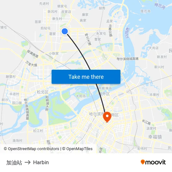 Gas Station to Harbin map