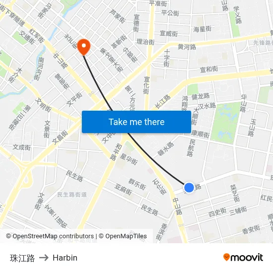 Zhujiang Road to Harbin map