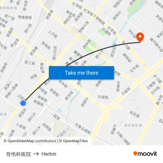 Orthopedic Hospital to Harbin map