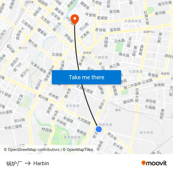 Boiler Factory to Harbin map