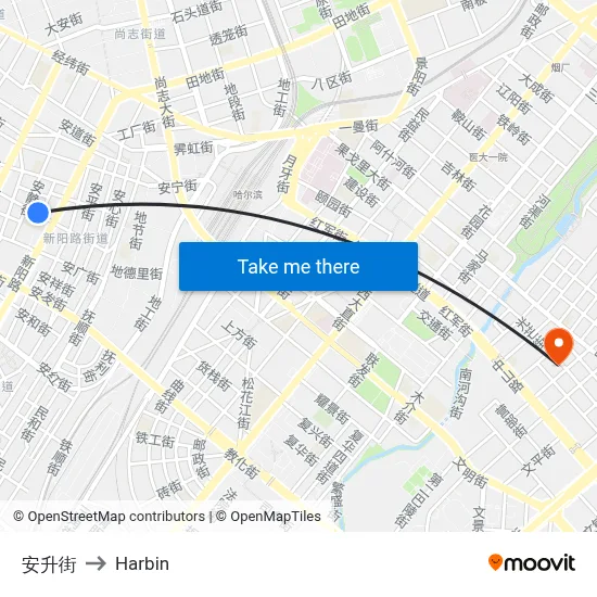 Ansheng Street to Harbin map