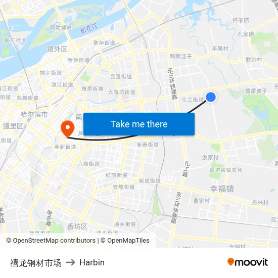 Xilong Steel Market to Harbin map