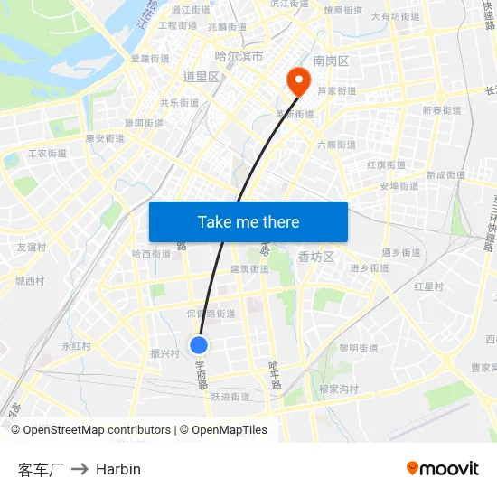 Bus Factory to Harbin map