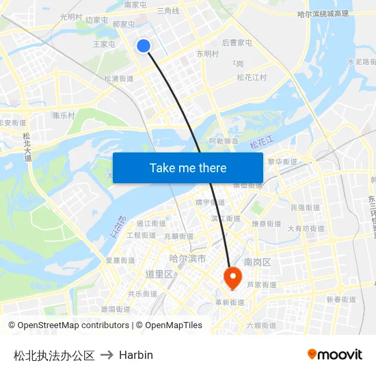 Songbei Law Enforcement Office to Harbin map