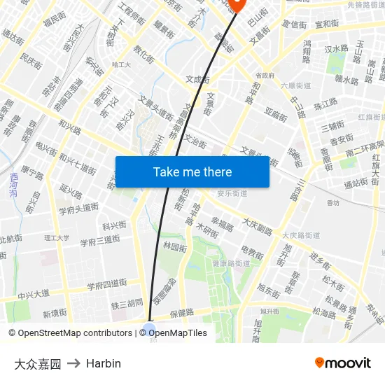 Dazhong Jiayuan to Harbin map