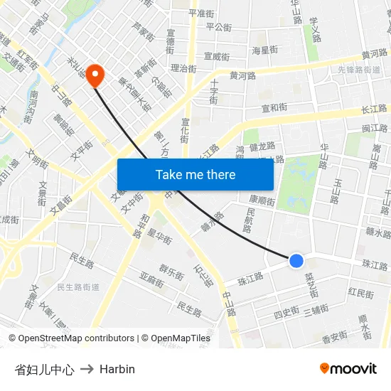 Provincial Women & Children's Center to Harbin map