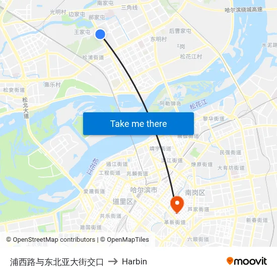 Puxi Road and Northeast Asia Street Intersection to Harbin map