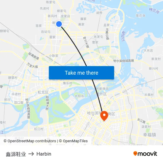 Xinyuan Shoes to Harbin map
