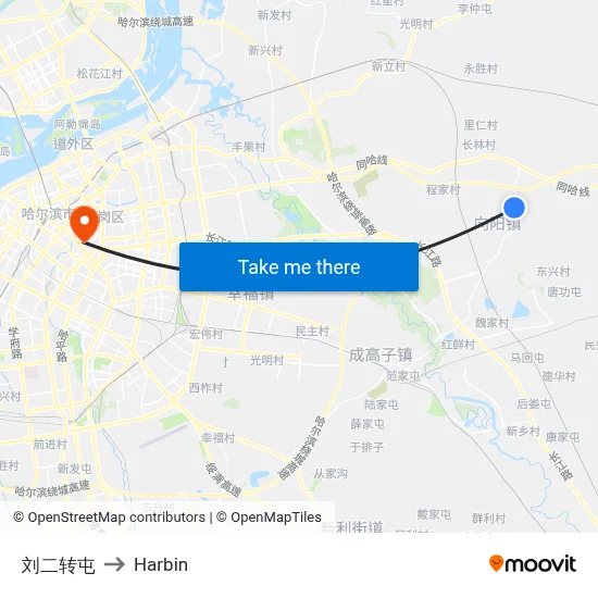 Liu Er Zhuan Village to Harbin map