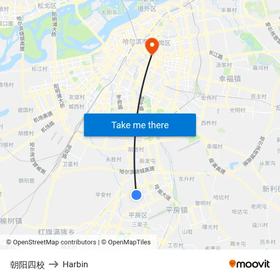 Chaoyang Fourth School to Harbin map