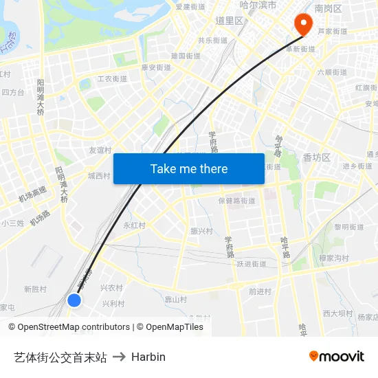 Yiti Street Bus Terminal to Harbin map