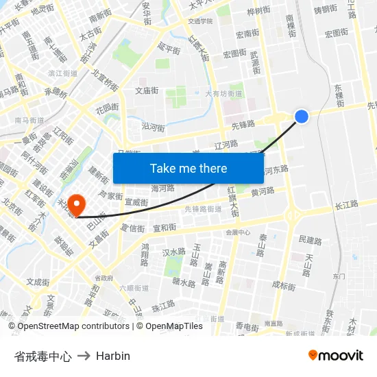 Provincial Drug Rehabilitation Center to Harbin map