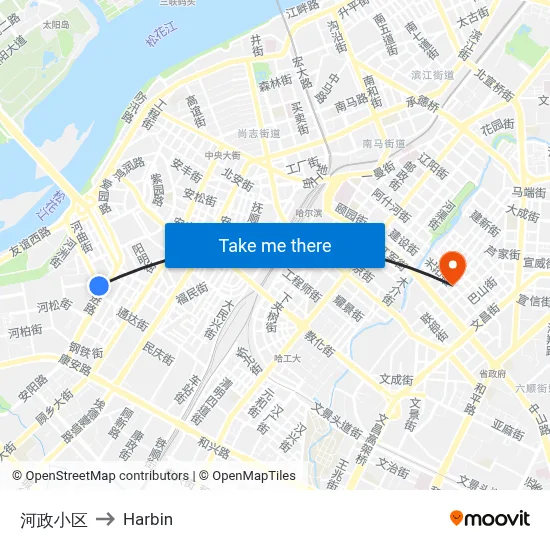 Hezheng Residential Area to Harbin map
