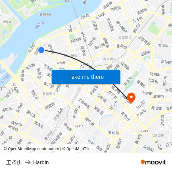 Engineering Street to Harbin map