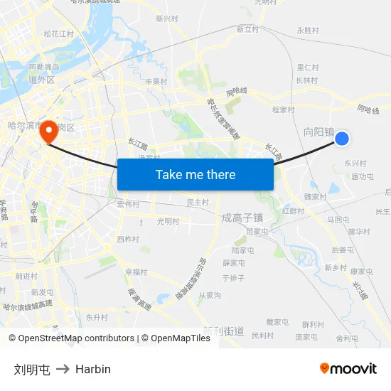 Liuming Village to Harbin map