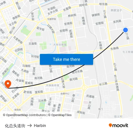 Huazong First Street to Harbin map