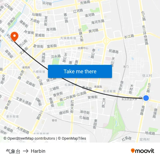 Meteorological Station to Harbin map
