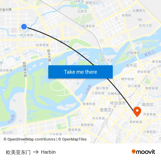 Oumeiya East Gate to Harbin map