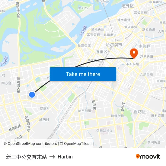 New No. 3 Middle School Bus Terminal to Harbin map