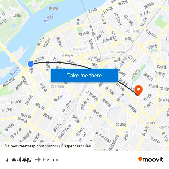 Academy of Social Sciences to Harbin map