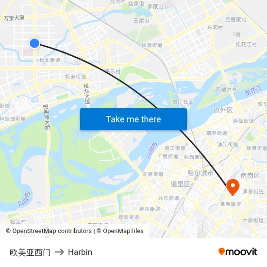 Oumeiya West Gate to Harbin map