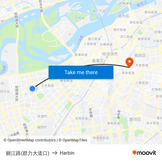 Lijiang Road (Qunli Avenue) to Harbin map