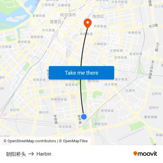 Chaoyang Bridge to Harbin map