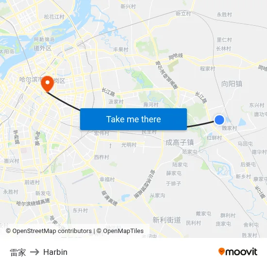 Lei Jia to Harbin map