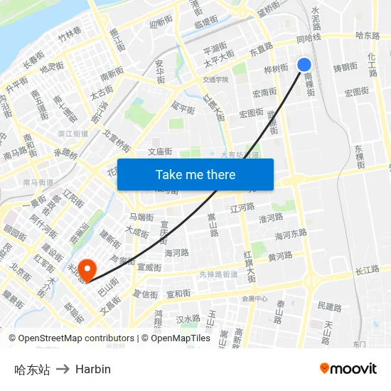 Harbin East Station to Harbin map