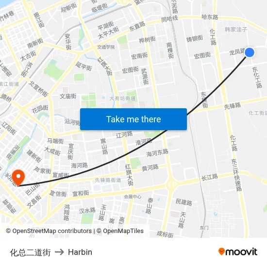 Huazong 2nd Street to Harbin map