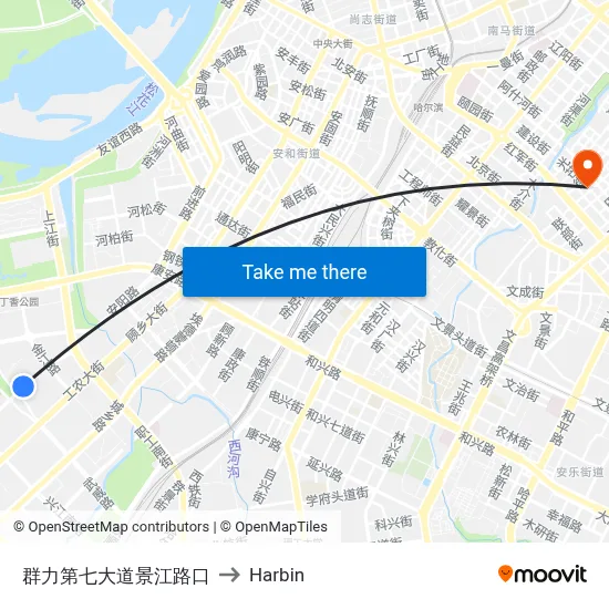 Qunli 7th Avenue Jiangjiang Intersection to Harbin map