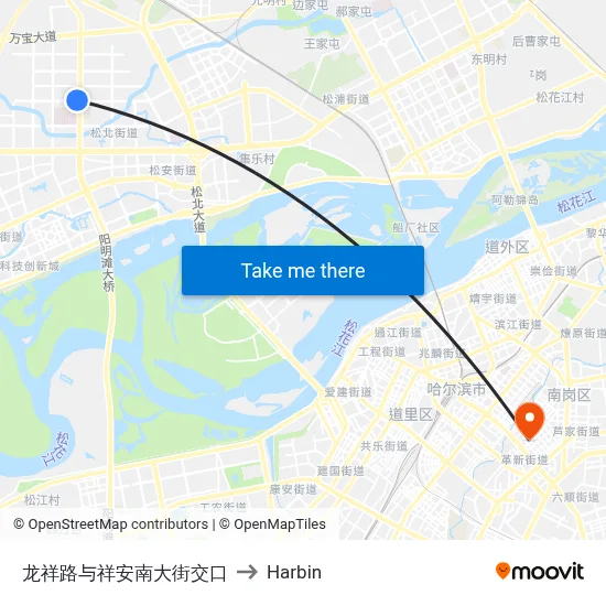 Longxiang Road & Xiangan South Street Intersection to Harbin map