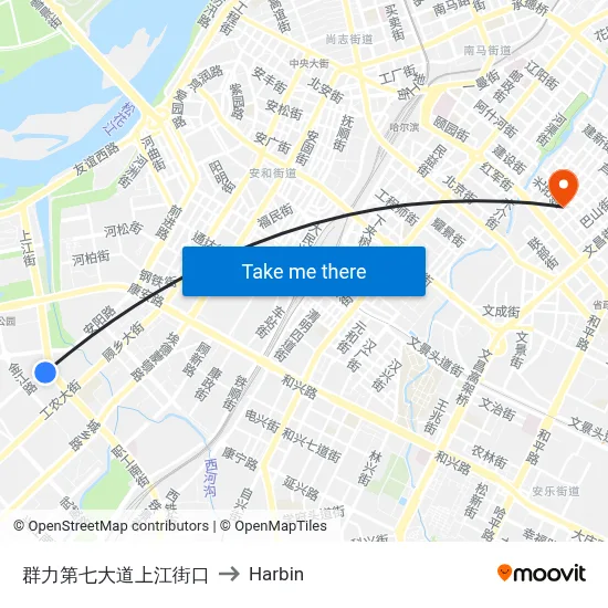 Qunli 7th Avenue Shangjiang Street Intersection to Harbin map