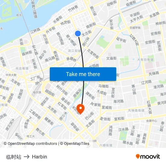 Temporary Station to Harbin map
