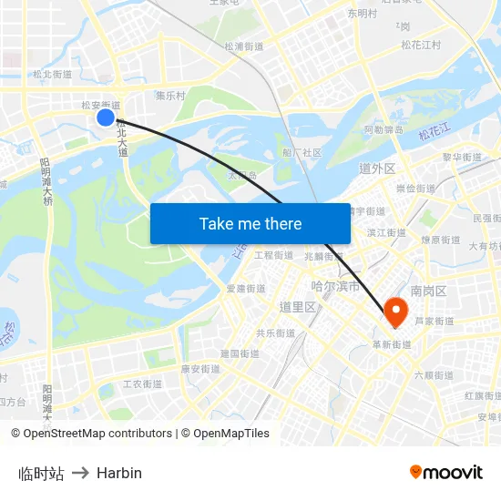 Temporary Station to Harbin map