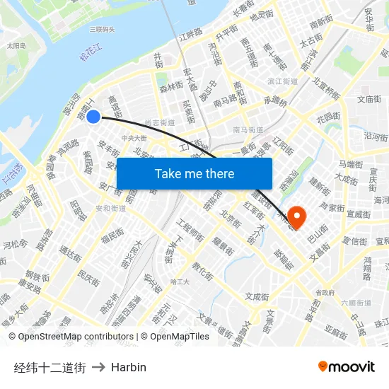 Jingwei 12th Street to Harbin map