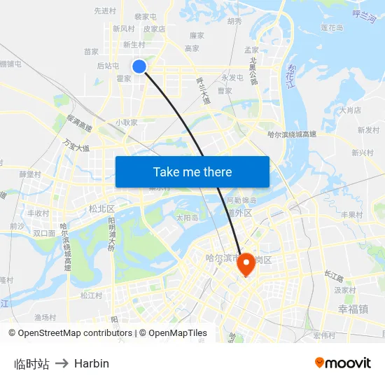 Temporary Station to Harbin map
