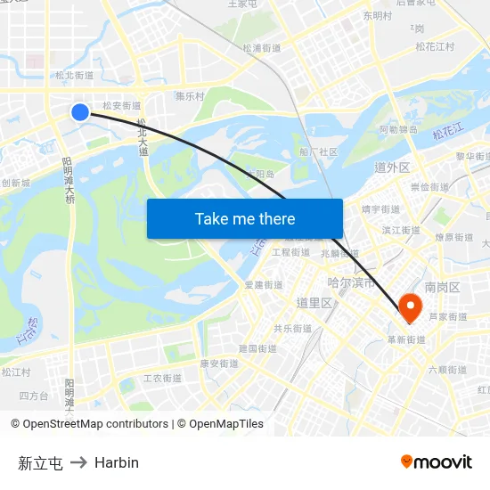 Xinli Village to Harbin map