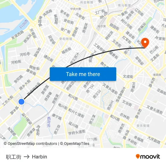 Staff Street to Harbin map