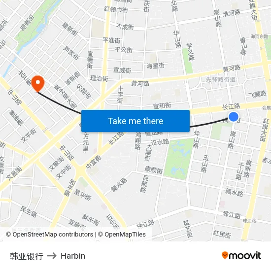 Hana Bank to Harbin map