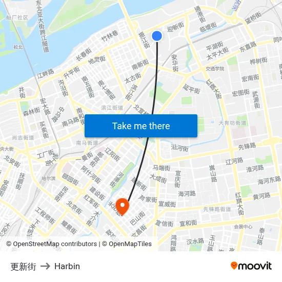 Renewal Street to Harbin map