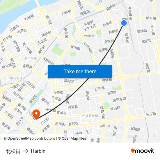 Beike Street to Harbin map