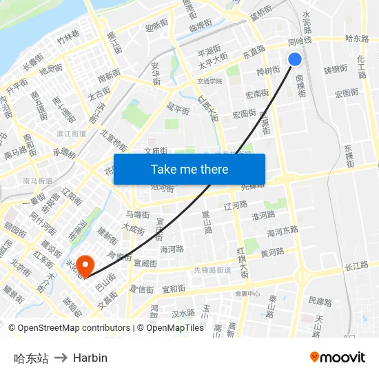 Harbin East Station to Harbin map