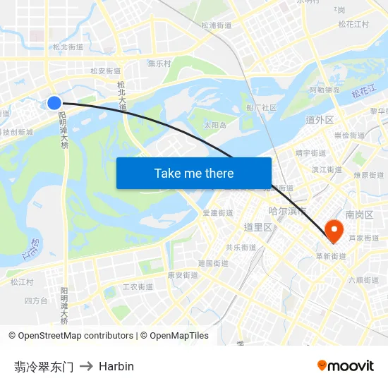 Feileangcui East Gate to Harbin map