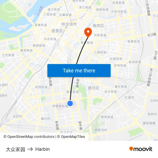 Dazhong Homeland to Harbin map