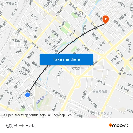Qizheng Street to Harbin map