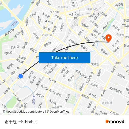 City 10th Hospital to Harbin map