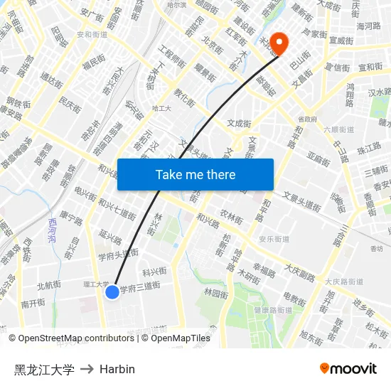 Heilongjiang University to Harbin map